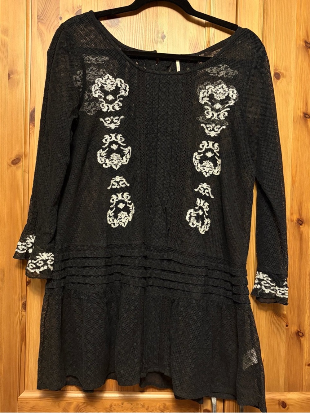 Free People Jocelyn Black Dot Lace Embroidered Tunic